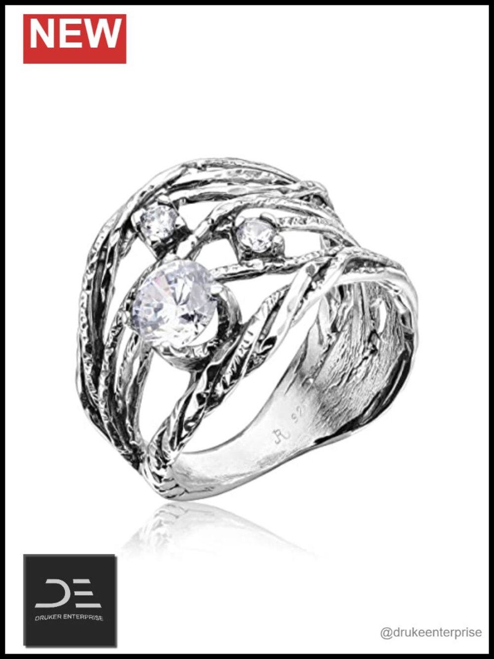 Sterling Silver Openwork Vintage Ring with Cubic Zirconia Prong Set